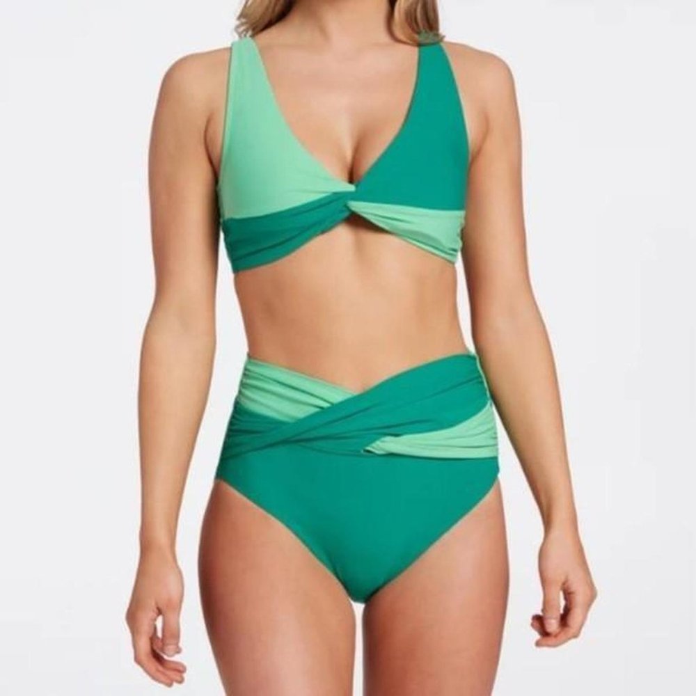 NWT CALIA Bright Jade Green Colorblock Twist Top Bikini Swimsuit XXL